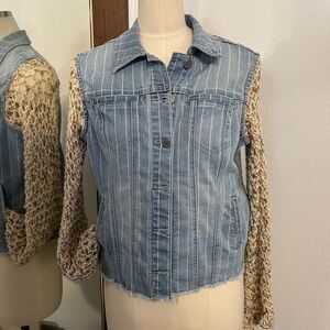 Denim Vest with Knit Sleeves
